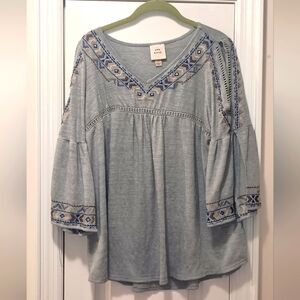 Knox Rose Cold Shoulder Split 3/4 Sleeves Pullover blouse Size Large